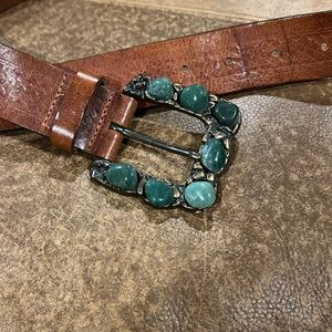 Brown belt with jade stones buckle
